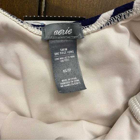 Aerie Striped Ribbed Lace Up Swimsuit Navy and White EUC Size XS - Picture 3 of 4